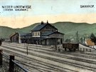 Stanice Dolní Lipová, dnes Lipová Lázn, na dobové pohlednici z roku 1913