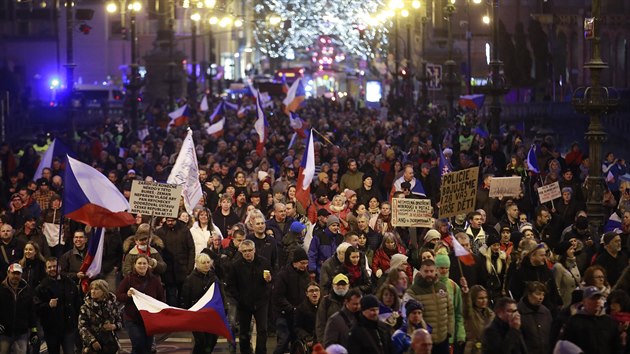 Stovky lid se vydaly na pochod Prahou, protestovali proti vldnm protiepidemickm opatenm. (6. prosince 2020)