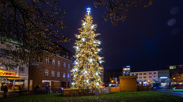Vánoční strom na náměstí Míru ve Zlíně.
