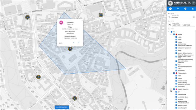 Policie 1. 12. 2020 zveejnila interaktivn mapu kriminality.