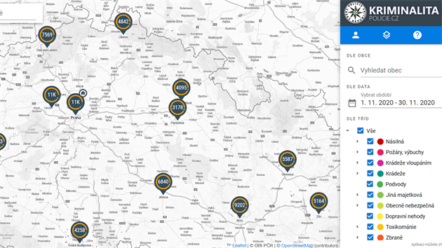 Policie 1. 12. 2020 zveejnila interaktivn mapu kriminality.