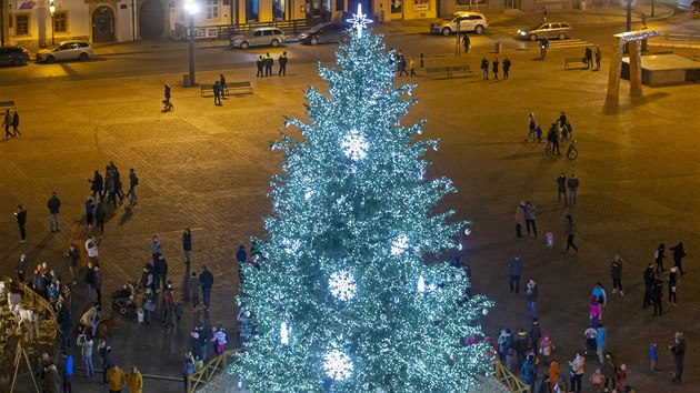 Od neděle září na plzeňském náměstí Republiky vánoční strom. Je to jedle bělokorá. (29. 12. 2020)