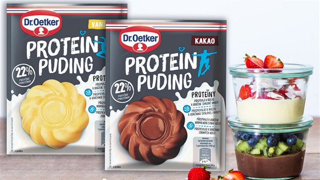 V nabdce spolenosti Dr.Oetker jsou i pudingy s proteiny s kakaovou i...