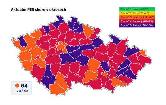 Aktuální skóre protiepidemického systému PES v okresech eska. (10. prosince...