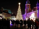 A Christmas tree is seen lightened in front of the Royal Castle at Old Town in...