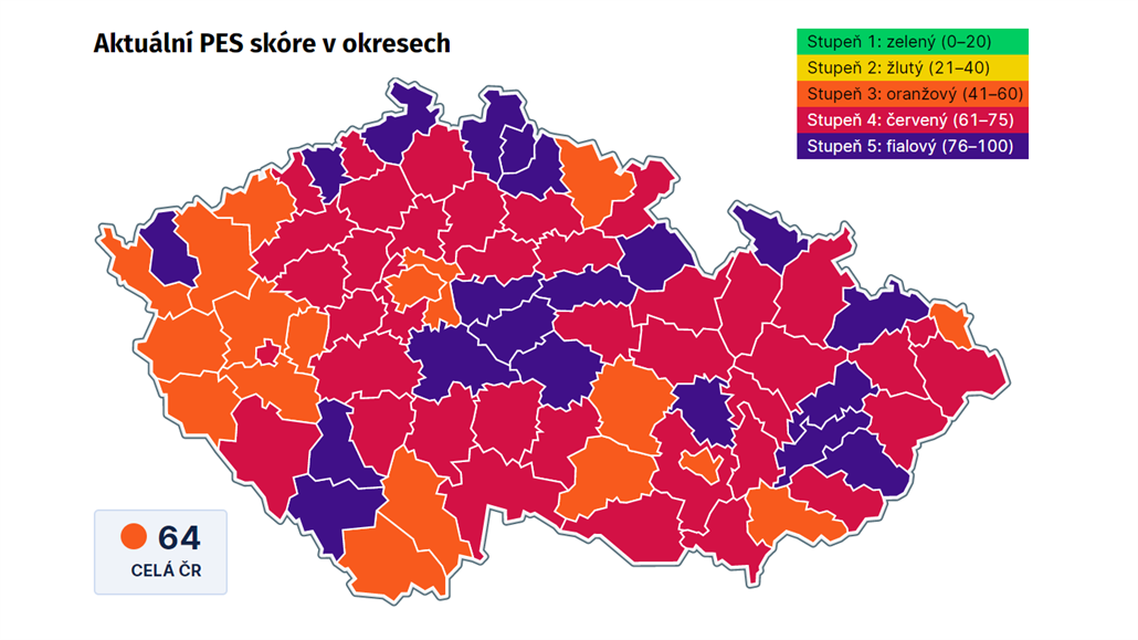 Aktuální skóre protiepidemického systému PES v okresech �eska. (10. prosince...