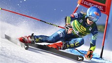 Mikaela Shiffrinová v 1. kole obřího slalomu Světového poháru v Courchevelu.