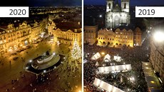 Srovnání počtu turistů na pražském Staroměstském náměstí v prosinci 2019...