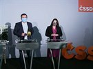 Pedseda SSD Jan Hamáek s místopedsedkyní strany Janou Maláovou na tiskové...