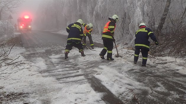 Hasiči museli kvůli popadaným stromům u Rýmařova už dvacetkrát vyjíždět a kalamitu odstranit. (20. prosince 2020)