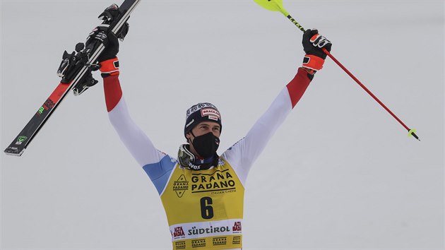Ramon Zenhusern po vtzstv ve slalomu v Alta Badii.