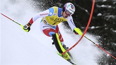 Daniel Yule v prvním kole slalomu SP v Alta Badii