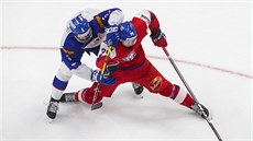 eský hokejista Adam Raka (vpravo) v souboji o puk se imonem Nemcem ze...