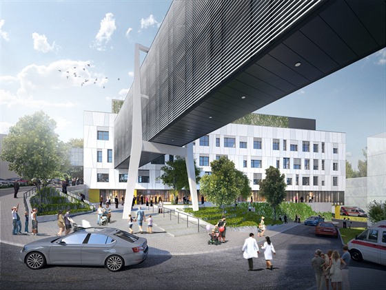 Nový pavilon pelhřimovské nemocnice bude propojen s ostatními budovami nadzemními chodbami.