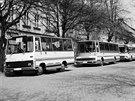 Autobusy z Vysokého Mýta, zleva Karosa A 30-D7, Karosa D 11 "Superlux" a...