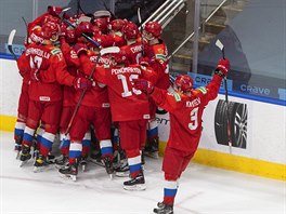 Rutí hokejisté do 20 let slaví vítzství nad védskem.