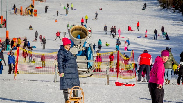 V ter vzali bkai i rodiny s dtmi uzaven sjezdovky v Lipn nad Vltavou tokem. (29. prosince 2020)