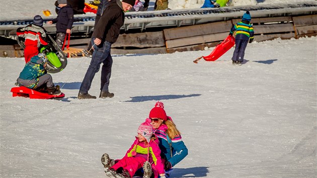 V ter vzali bkai i rodiny s dtmi uzaven sjezdovky v Lipn nad Vltavou tokem. (29. prosince 2020)