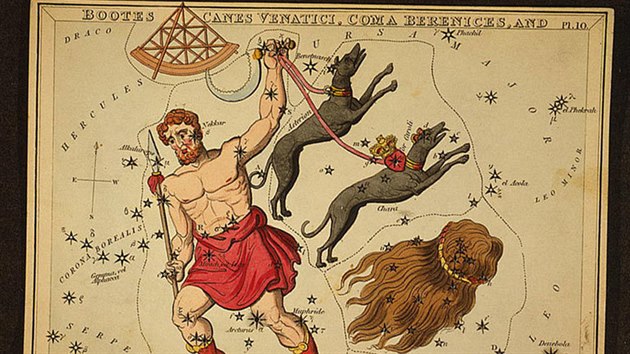 Historick� hv�zdn� mapa z 19. stolet� ukazuje dnes ji� neexistuj�c� souhv�zd� Kvadrantu.