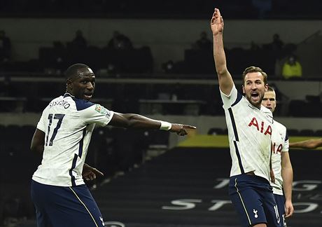 Moussa Sissoko (vlevo) a Harry Kane z Tottenhamu radí rozhodímu.