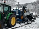 Nehoda traktoru pod viaduktem v Mostku. (7. 1. 2021)