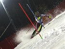 Rakouská lyaka Katharina Liensbergerová na trati slalomu v Záhebu.