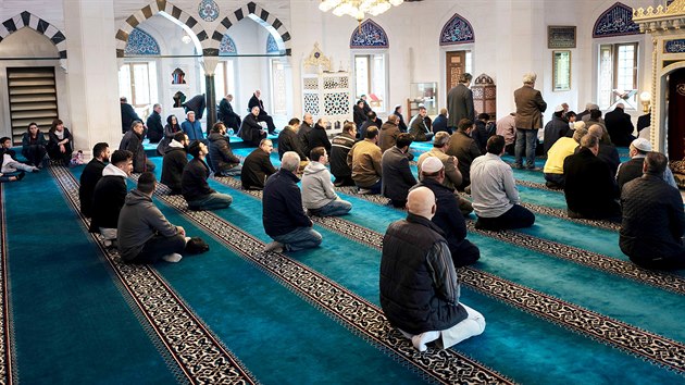 Muslimov se modl v meit Sehitlik v nmeckm Berln (3. jna 2018)