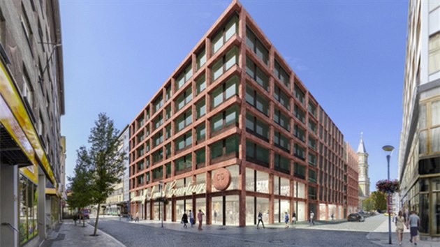 Pohled na parkovac� d�m z n�ro�� ulic Z�meck� a Purky�ovy.