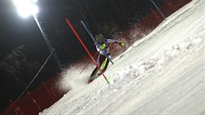 Rakouská lyaka Katharina Liensbergerová na trati slalomu v Záhebu.