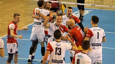 Radost ostravských volejbalist� z vít�zství nad Libercem.