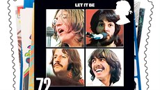 Britská poštovní známka vyobrazující obal alba Let It Be, které Beatles vydali...