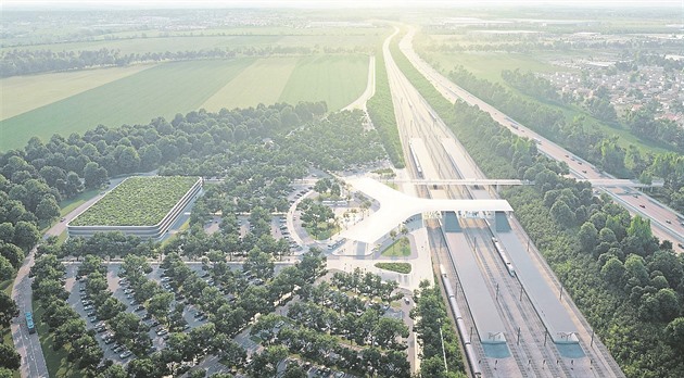 Vítězný návrh na první podobu terminálu vysokorychlostní železnice v Česku.