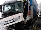 Nehoda dvou kamion uzavela silnici u ervenho Kostelce na Nchodsku. (13. 1...