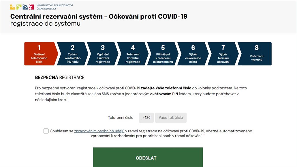 Registrace na o�kování proti covidu v centrálním rezerva�ním systému.