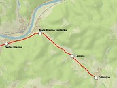 Mapa turistické linky T3 Ústí nad Labem-Střekov - Zubrnice