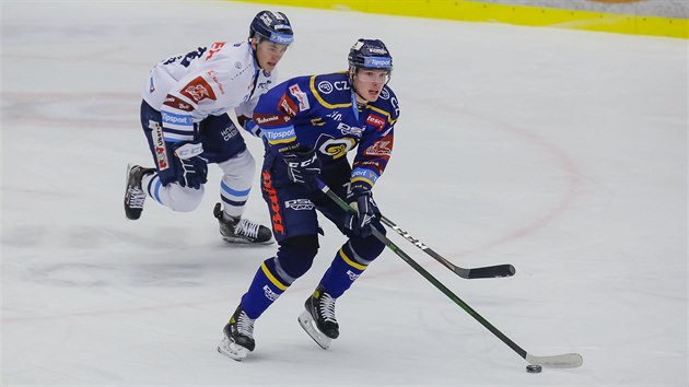 Momentka z utkání Zlína s Libercem v dohrávce 12. kola hokejové extraligy.