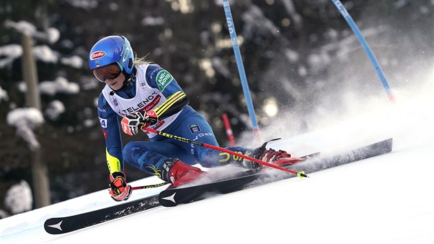 Mikaela Shiffrinová v obřím slalomu v Kranjské Goře.