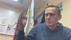 Alexej Navalnyj na policejní stanici v moskevské tvrti Chimki (18. ledna 2021)