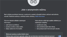 Informace o tom, e se nacházíte v anonymním reimu