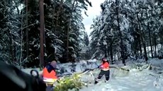 Záchranái cestou k pacientce museli odklízet i spadlý strom pes cestu