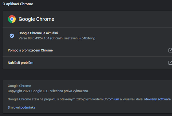 Informace o verzi Chrome