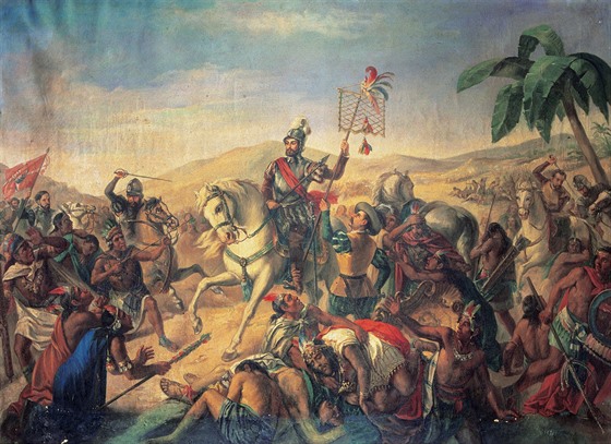 Španělští dobyvatelé Hernána Cortése se s aztéckými bojovníky střetli například...