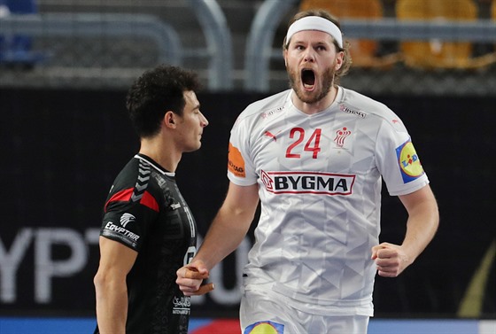 Dánský házenkář Mikkel Hansen se raduje z gólu proti Egyptu.