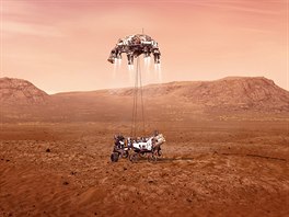 Ilustrace vysazení vozítka Perseverance na Marsu