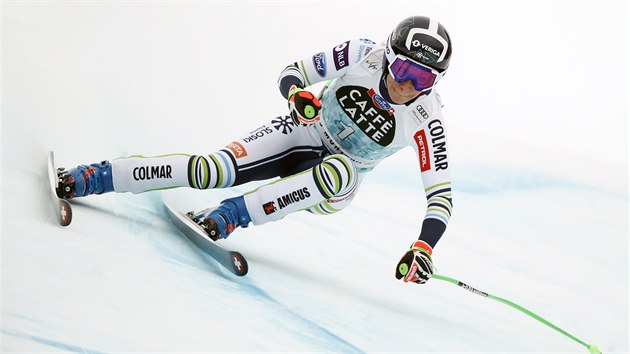 Slovinská lyžařka Ilka Štuhecová na trati sjezdu v Crans Montaně