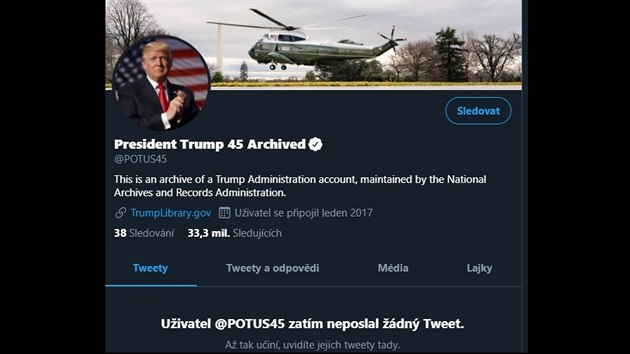Archivovaný oficiální prezidnetský twitterový účet Donalda Trumpa