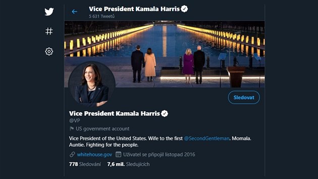 Oficiální účet viceprezidentky USA Kamaly Harrisové