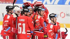Hokejisté Olomouce se radují z vítězství na Kometou Brno.