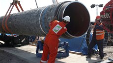 Dlnci pi stavb plynovodu Nord Stream 2 v Rusku. (5. ervna 2019)