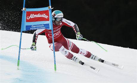 Rakouský lya Vincent Kriechmayr na trati super-G v Ga-Pa